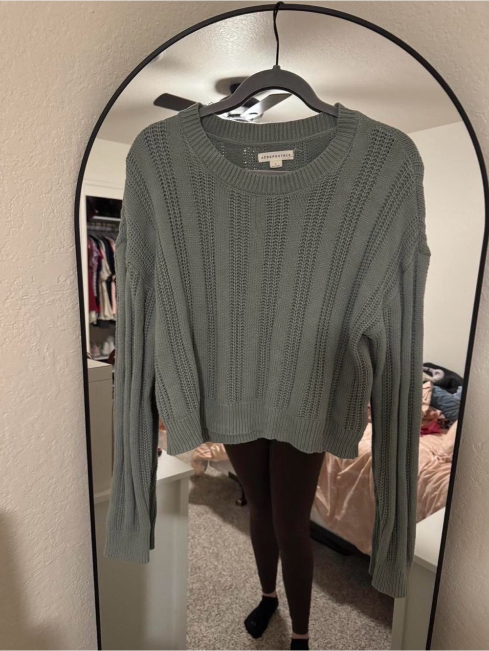 Aeropostale Sage Green Cropped Crewneck Sweater